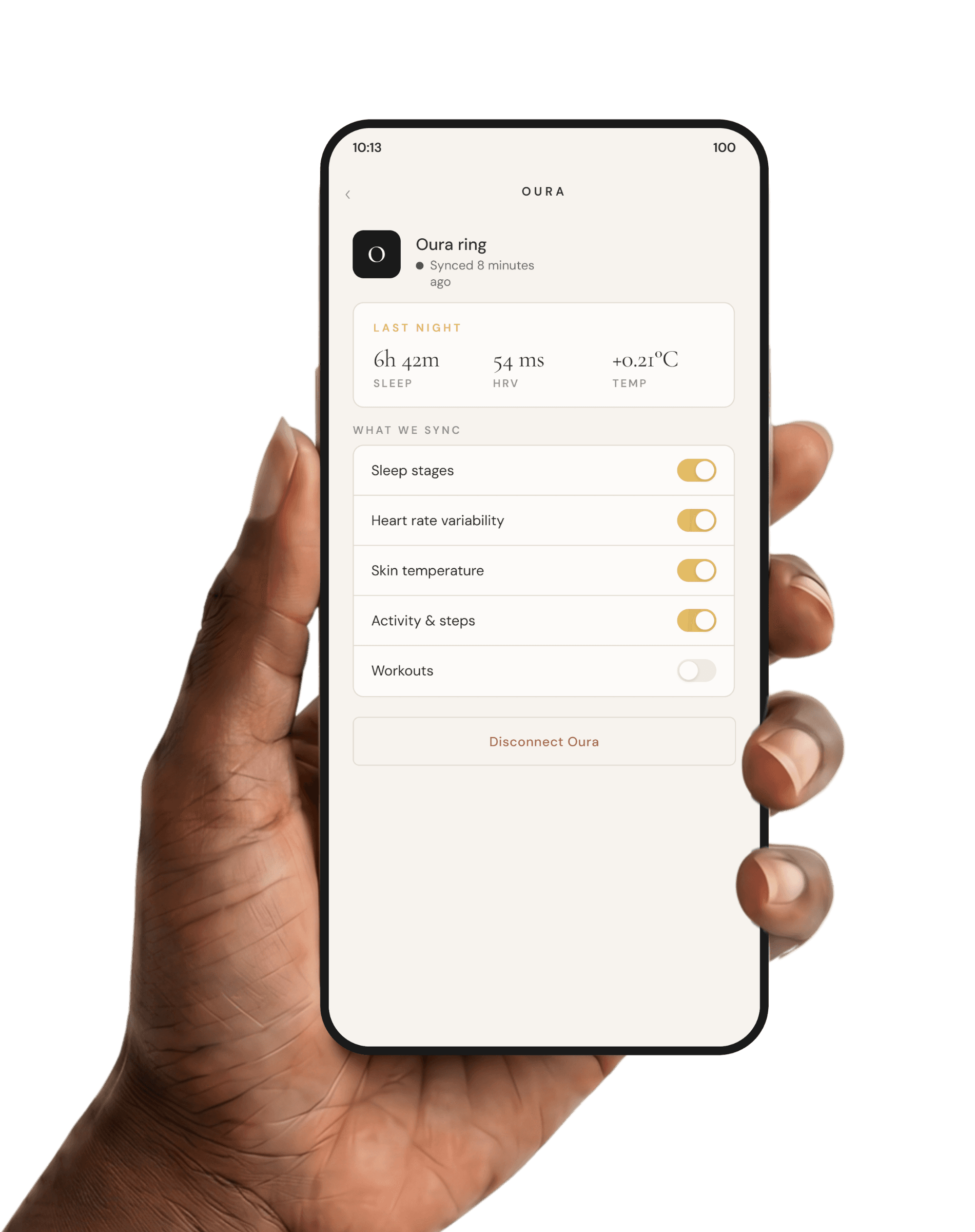 Halo of Health · Oura ring sync on the phone, in the moment