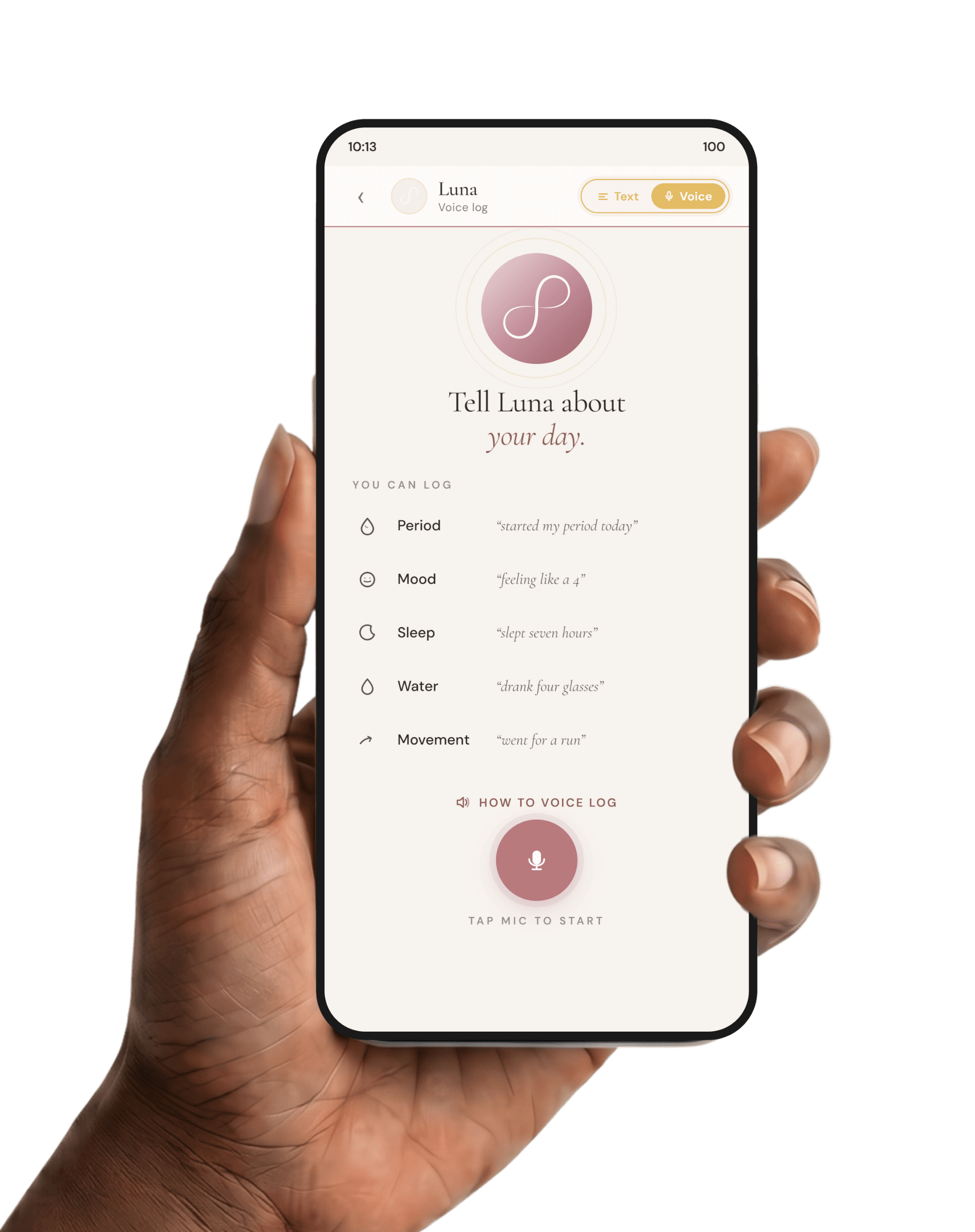 Halo of Health · voice logging on the phone, in the moment
